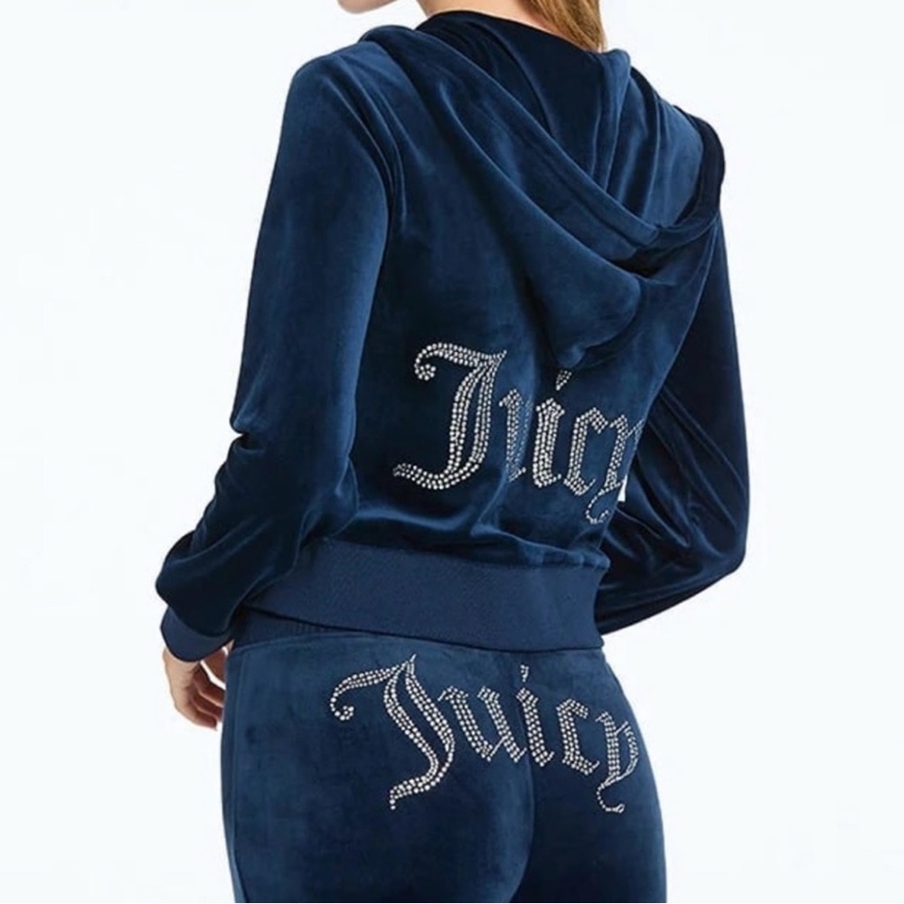 Juicy Couture Velour Tracksuit Navy Blue Rhinestone
